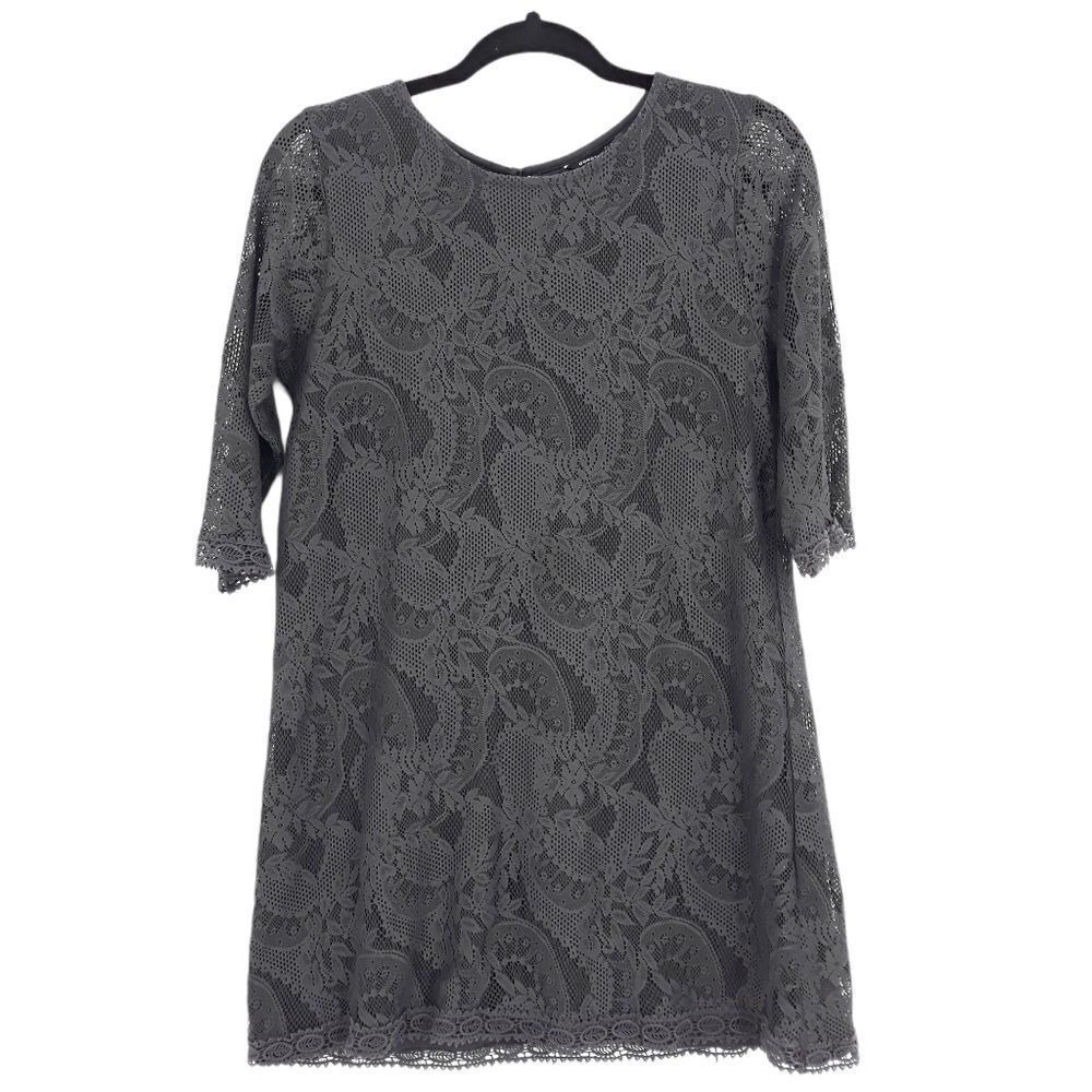Dorothy Perkins Dress Womens 12 Scalloped Paisley Lace Mini Shift Gray